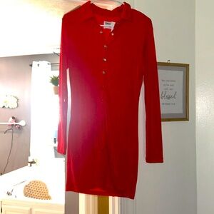 Red fitted button down dress